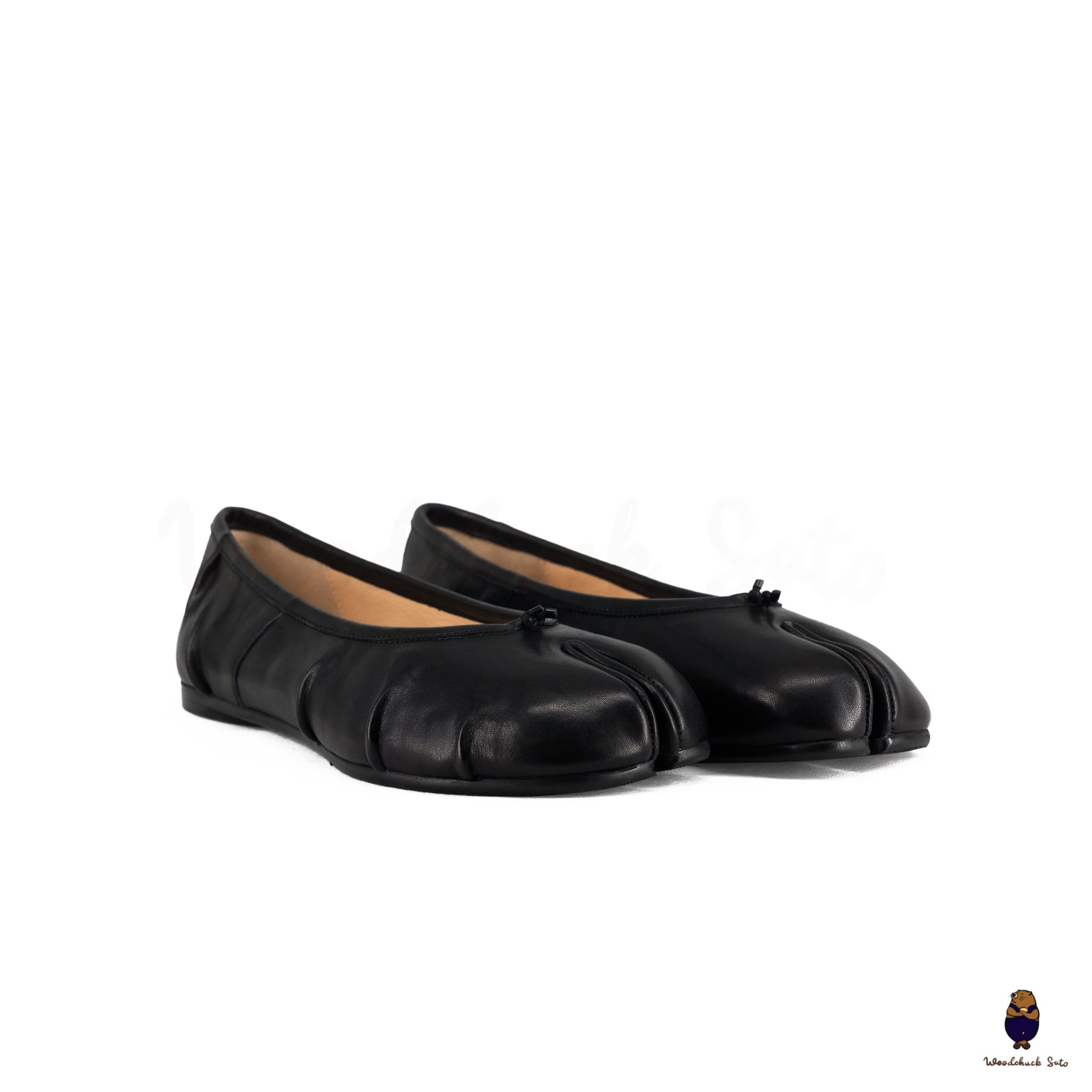 WoodchuckSato Black Leather Split Toe Tabi Fold Ballerina Ballet Flats woodchucksato-black-leather-split-toe-tabi-fold-ballerina-ballet-flats