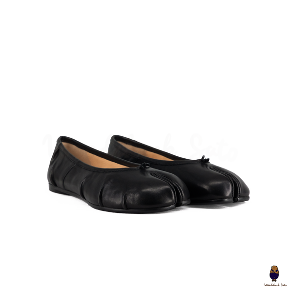 WoodChuckSato Women's Men's Black Tabi Split-Toe "Distressed" Leather Ballet Flats Sizes EU 35-45