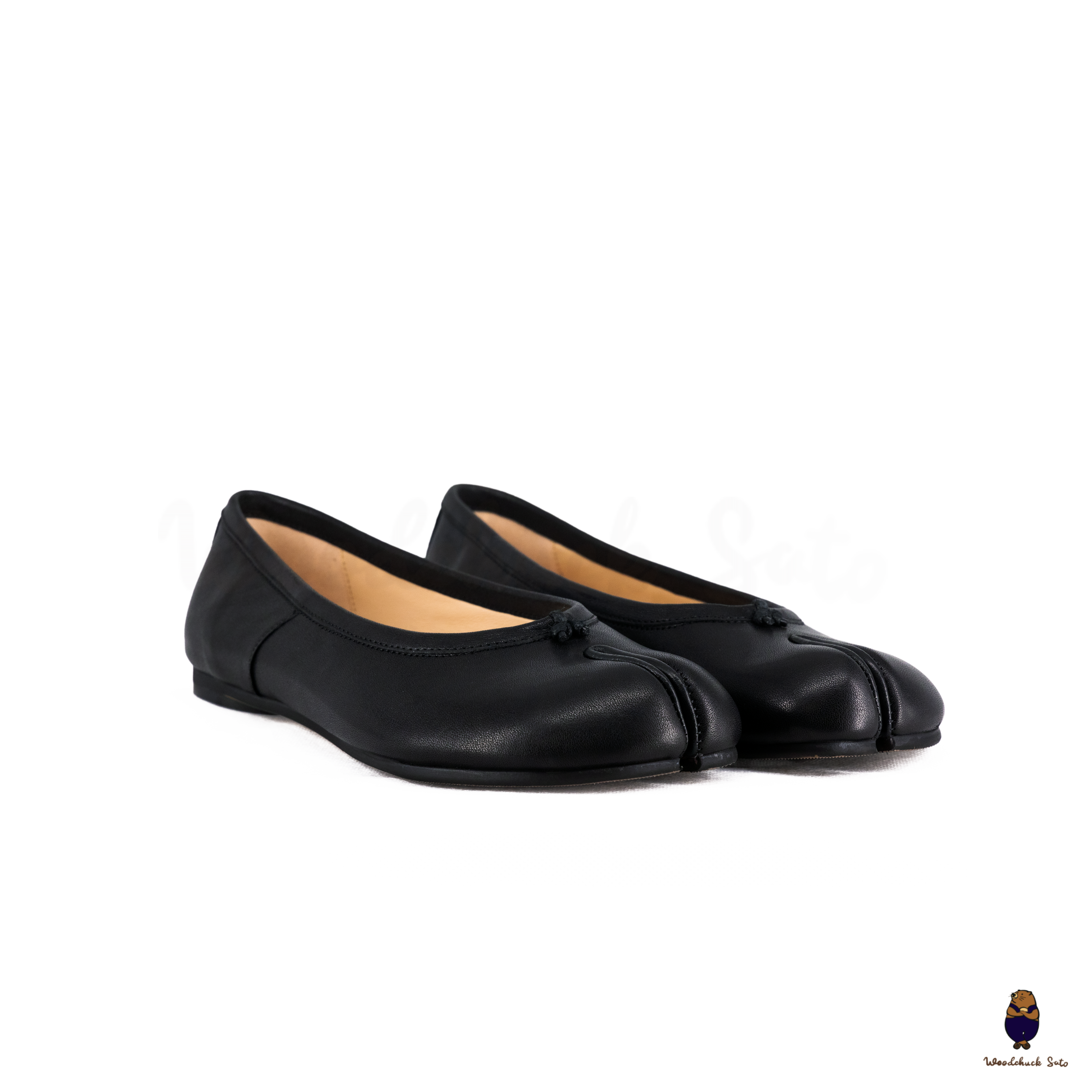 WoodchuckSato Japanese Black Leather Split-Toe Tabi Ballerina