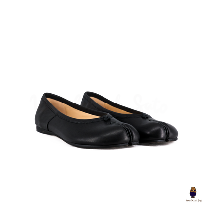 WoodchuckSato Japanese Black Leather Split-Toe Tabi Ballerina