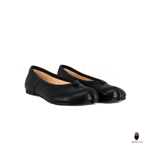 WoodChuckSato Women's Men's Black Tabi Split-Toe Leather Ballet Flats Sizes EU 35-45