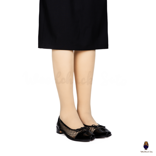 WoodchuckSato Black Patent Leather Mesh Tabi Ballet Flats with Bow
