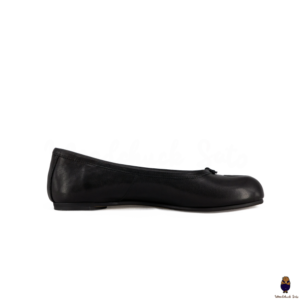 WoodChuckSato Women's Men's Black Tabi Split-Toe Leather Ballet Flats Sizes EU 35-45