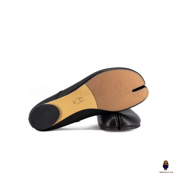 WoodChuckSato Women's Men's Black Tabi Split-Toe Leather Ballet Flats Sizes EU 35-45