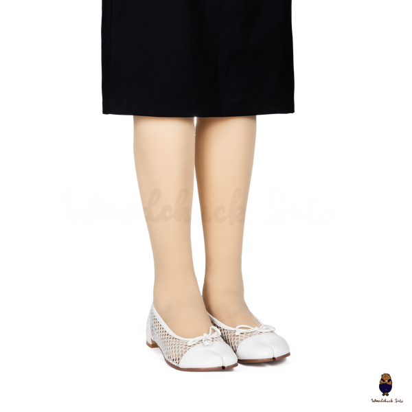 WoodchuckSato White Patent Leather Mesh Tabi Ballet Flats with Bow