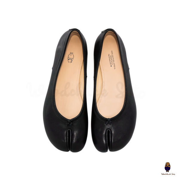 WoodChuckSato Women's Men's Black Tabi Split-Toe Leather Ballet Flats Sizes EU 35-45