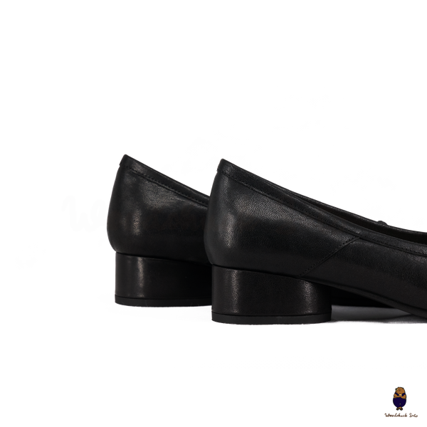 WoodChuckSato Women's Black Tabi Split-Toe Leather Mary Jane Shoes with 3cm Heel & Bow Sizes EU 35-45