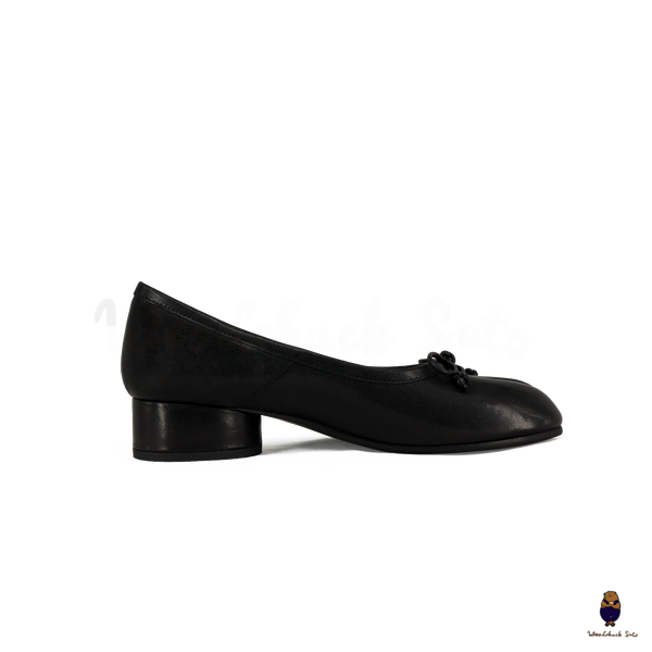 WoodChuckSato Women's Black Tabi Split-Toe Leather Mary Jane Shoes with 3cm Heel & Bow Sizes EU 35-45