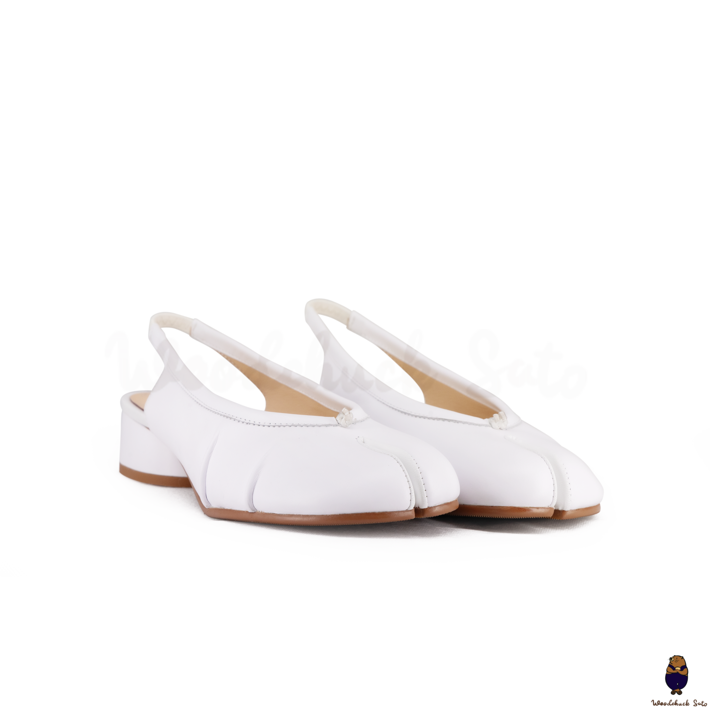 WoodchuckSato White Leather Tabi Slingback 3 cm Heels with WoodchuckSato White Leather Tabi Slingback 3 cm Heels with