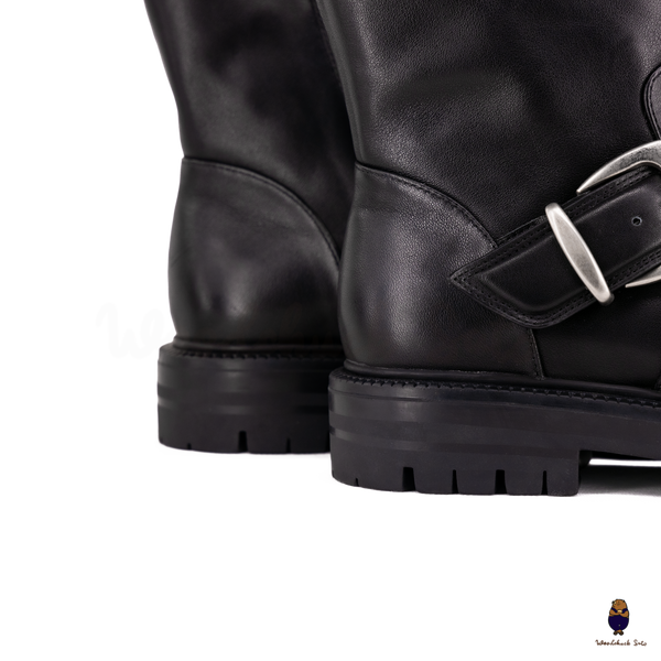 WoodchuckSato Black Cow Leather Tabi Split-Toe Platform Buckle Boots
