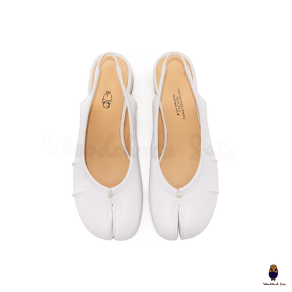 WoodchuckSato Japanese White Leather Fold Tabi Slingback Shoes