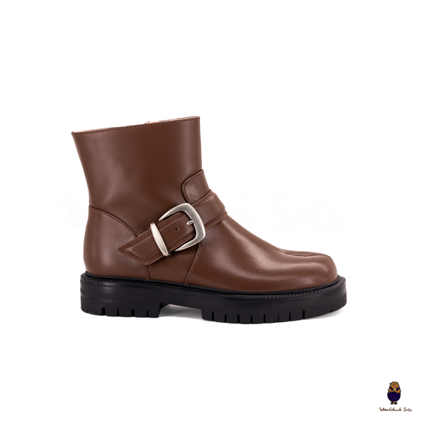 WoodchuckSato Brown Cow Leather Tabi Split-Toe Platform Buckle Boots