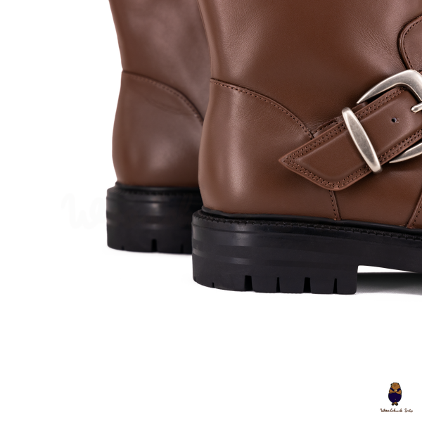 WoodchuckSato Brown Cow Leather Tabi Split-Toe Platform Buckle Boots