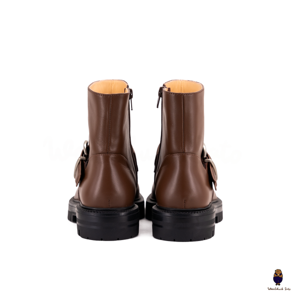 WoodchuckSato Brown Cow Leather Tabi Split-Toe Platform Buckle Boots