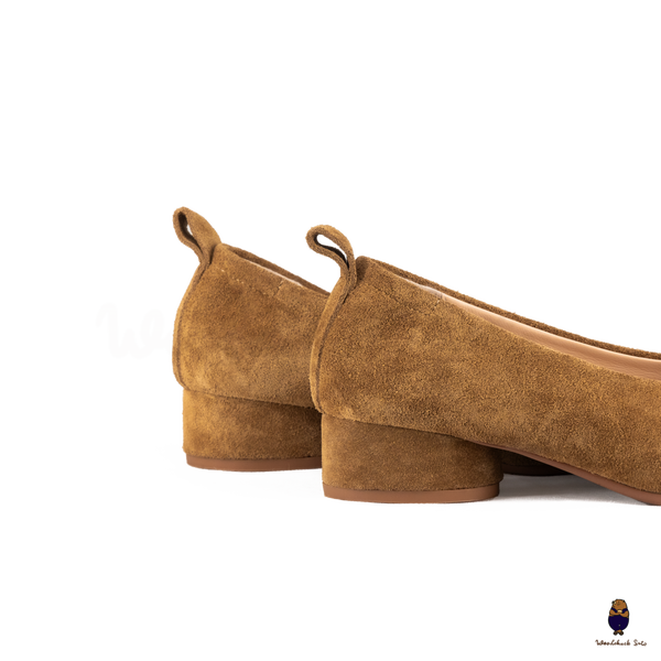 WoodchuckSato Brown Suede Cowhide Tabi Low Block Heel Pumps