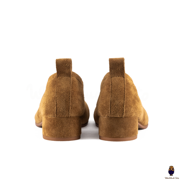 WoodchuckSato Brown Suede Cowhide Tabi Low Block Heel Pumps