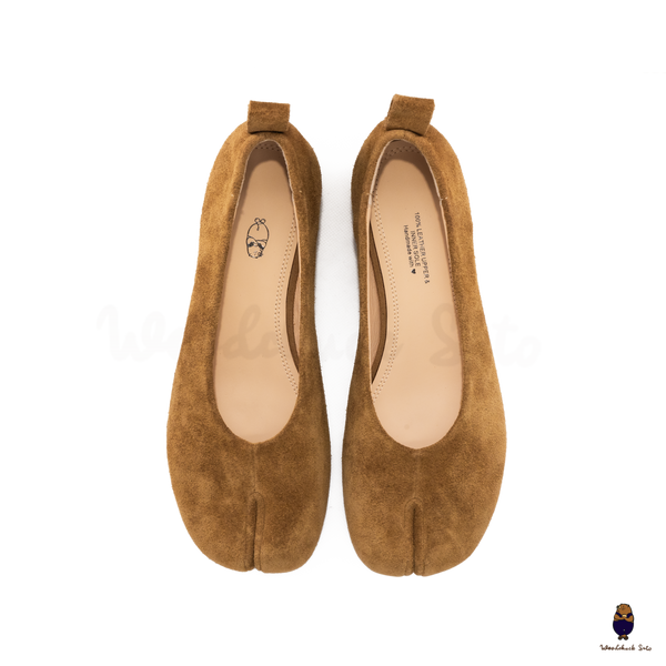 WoodchuckSato Brown Suede Cowhide Tabi Low Block Heel Pumps
