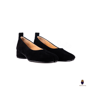 WoodchuckSato Black Suede Tabi Low Block Heel Pumps