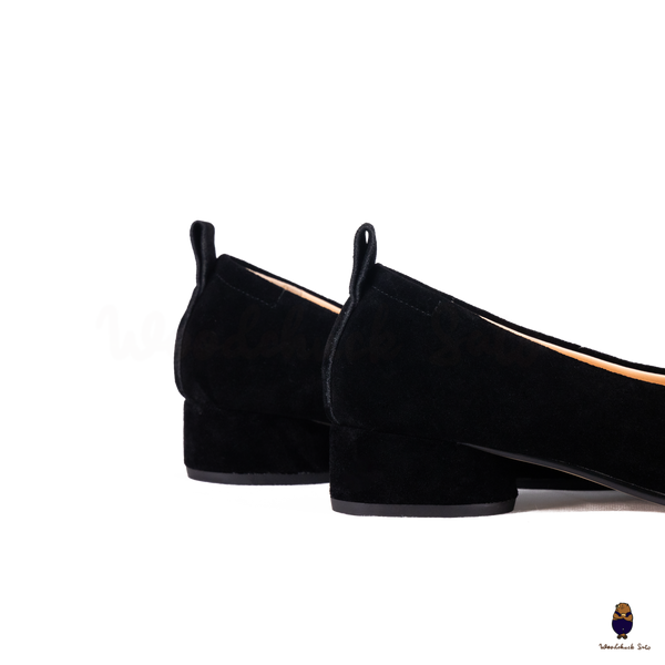 WoodchuckSato Black Suede Tabi Low Block Heel Pumps