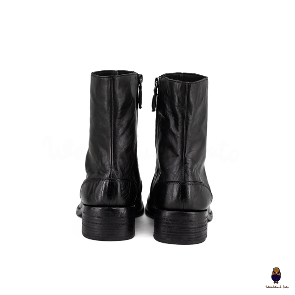 WoodchuckSato Black Horse Leather Tabi Ankle Boots with 3.5 cm Heel