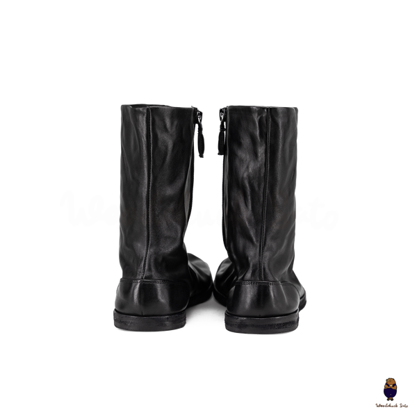 WoodchuckSato Black Horse Leather Tabi Split-Toe Flat Zip Boots