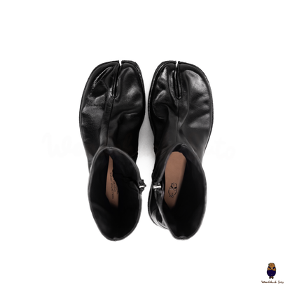 WoodchuckSato Black Horse Leather Tabi Split-Toe Flat Zip Boots