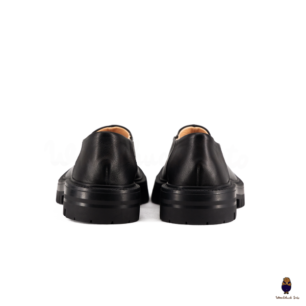 WoodchuckSato Black Leather Tabi Slip-On Lug Sole Loafers