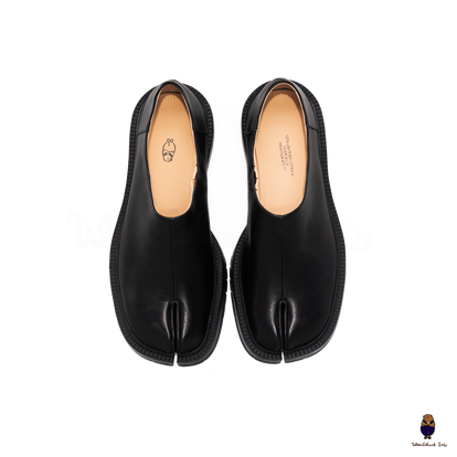 WoodchuckSato Black Leather Tabi Slip-On Lug Sole Loafers