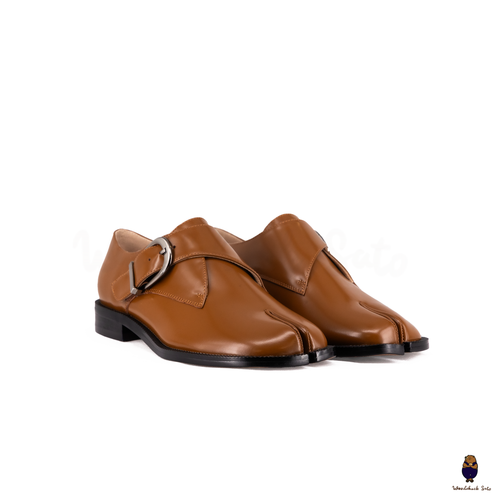 WoodchuckSato Tan Edge-Beaded Cowhide Leather Tabi Monk Strap Shoes