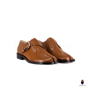 WoodchuckSato Tan Edge-Beaded Cowhide Leather Tabi Monk Strap Shoes