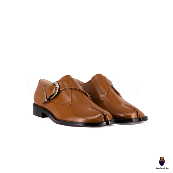 WoodchuckSato Tan Edge-Beaded Cowhide Leather Tabi Monk Strap Shoes