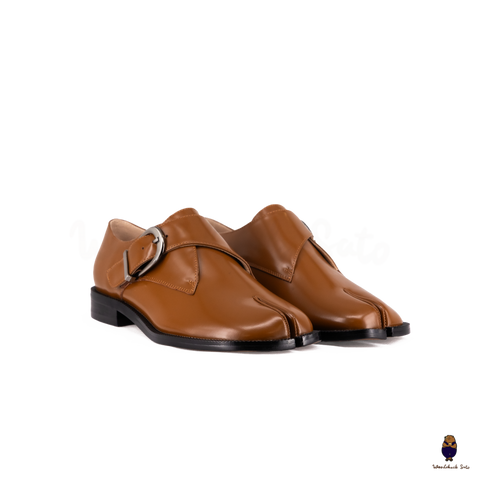 WoodchuckSato Tan Edge-Beaded Cowhide Leather Tabi Monk Strap Shoes