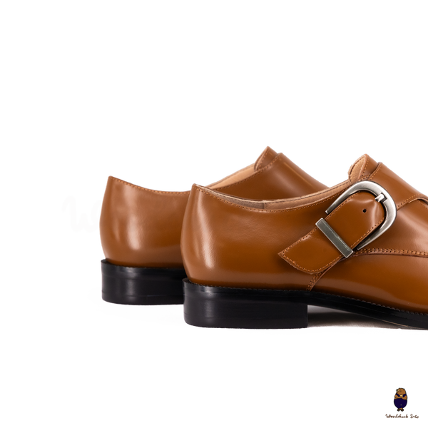 WoodchuckSato Tan Edge-Beaded Cowhide Leather Tabi Monk Strap Shoes