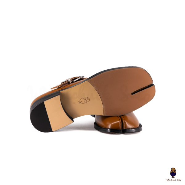 WoodchuckSato Tan Edge-Beaded Cowhide Leather Tabi Monk Strap Shoes