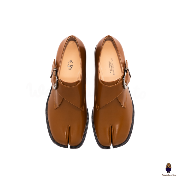 WoodchuckSato Tan Edge-Beaded Cowhide Leather Tabi Monk Strap Shoes