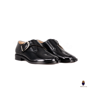 WoodchuckSato Black Edge-Beaded Cowhide Leather Tabi Monk Strap Shoes