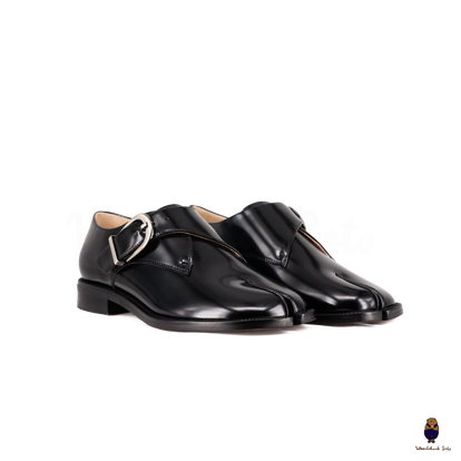 WoodchuckSato Black Edge-Beaded Cowhide Leather Tabi Monk Strap