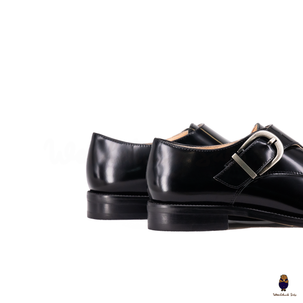 WoodchuckSato Black Edge-Beaded Cowhide Leather Tabi Monk Strap Shoes
