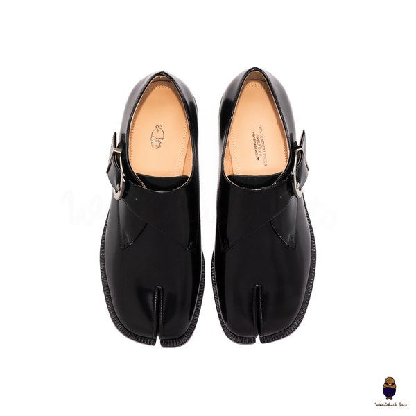 WoodchuckSato Black Edge-Beaded Cowhide Leather Tabi Monk Strap Shoes