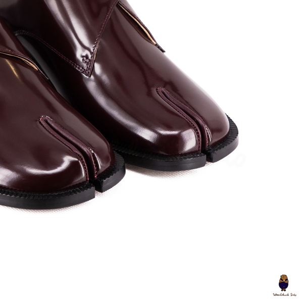 WoodchuckSato Burgundy Edge-Beaded Cowhide Leather Tabi Monk Strap Shoes