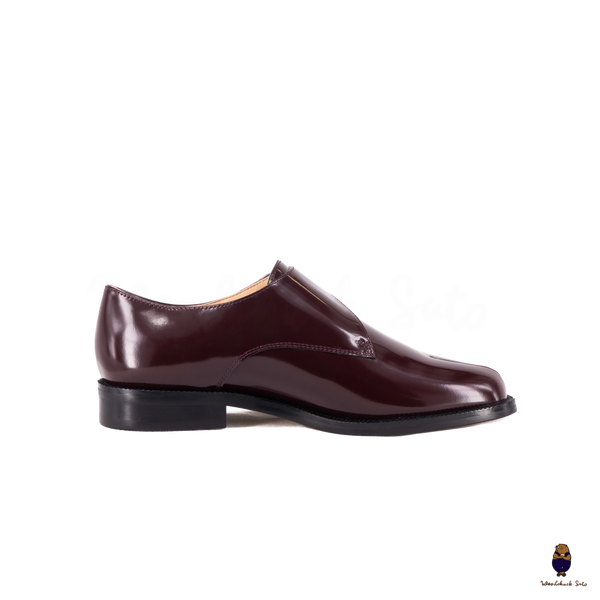 WoodchuckSato Burgundy Edge-Beaded Cowhide Leather Tabi Monk Strap Shoes
