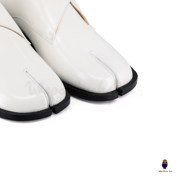 WoodchuckSato White Edge-Beaded Cowhide Leather Tabi Monk Strap Shoes