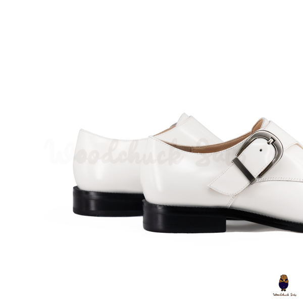 WoodchuckSato White Edge-Beaded Cowhide Leather Tabi Monk Strap Shoes