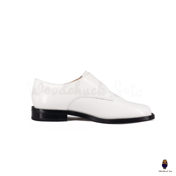 WoodchuckSato White Edge-Beaded Cowhide Leather Tabi Monk Strap Shoes