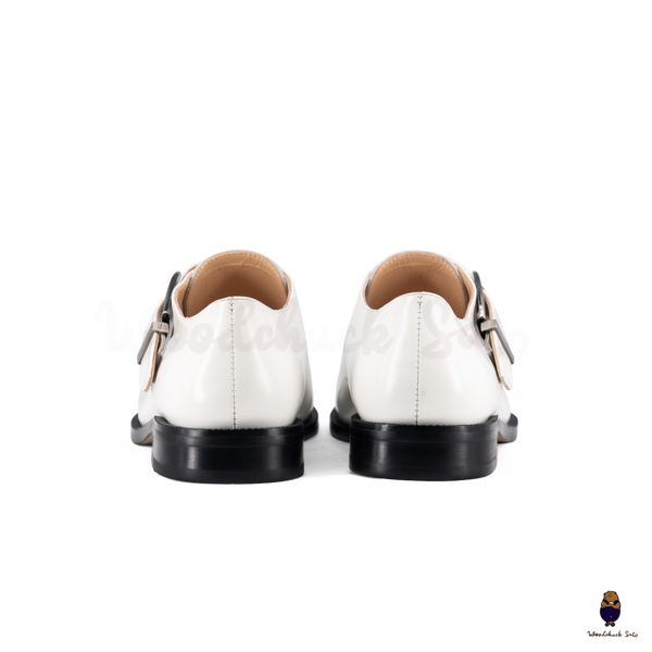 WoodchuckSato White Edge-Beaded Cowhide Leather Tabi Monk Strap Shoes