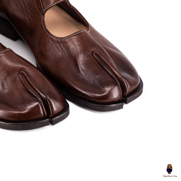 WoodchuckSato Chestnut Brown Leather Tabi Mary Jane Shoes