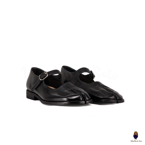 WoodchuckSato Black Horse Leather Tabi Mary Jane Shoes