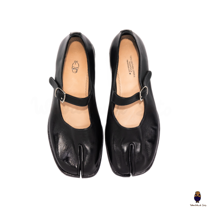 WoodchuckSato Black Horse Leather Tabi Split Toe Mary Jane Shoes