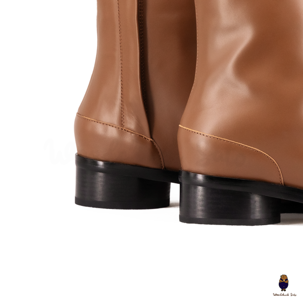 WoodchuckSato Brown Cow Leather Tabi Ankle Boots with 3 cm Heel