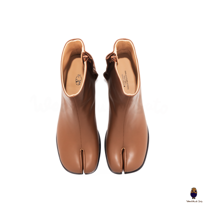 WoodchuckSato Japanese Brown Cow Leather Tabi Ankle Boots 3 cm